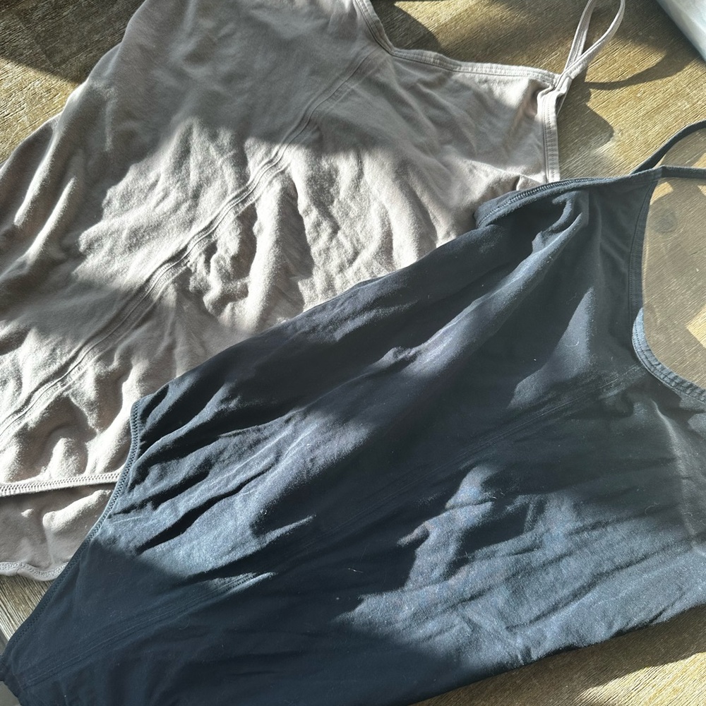Everlane Spaghetti Strap Tank Top Duo in Black and Taupe